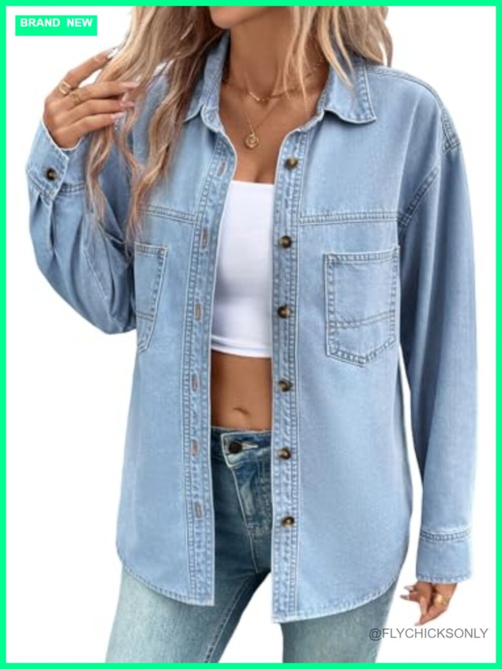 Oversized Denim Button Down Shirt Long Sleeve Blouse Top